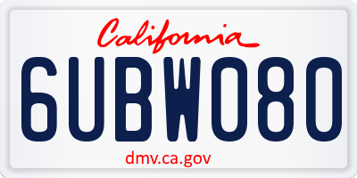 CA license plate 6UBW080