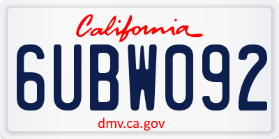 CA license plate 6UBW092