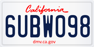 CA license plate 6UBW098