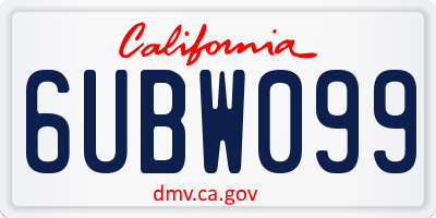 CA license plate 6UBW099