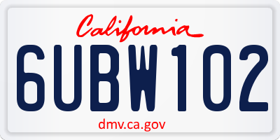 CA license plate 6UBW102