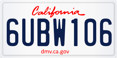 CA license plate 6UBW106