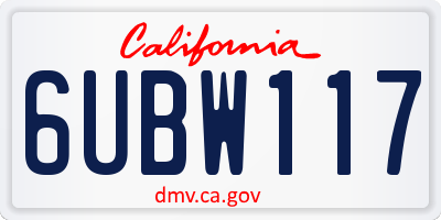 CA license plate 6UBW117