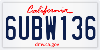 CA license plate 6UBW136