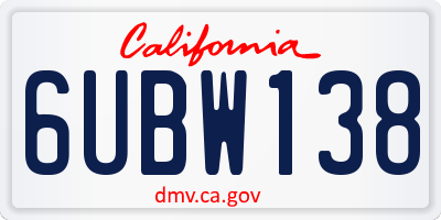 CA license plate 6UBW138