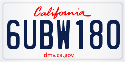 CA license plate 6UBW180