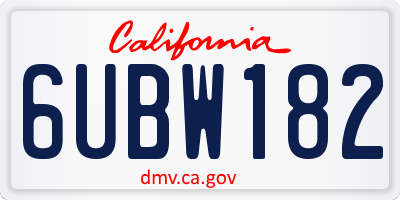 CA license plate 6UBW182
