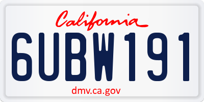 CA license plate 6UBW191