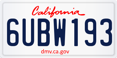 CA license plate 6UBW193