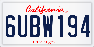 CA license plate 6UBW194