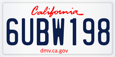CA license plate 6UBW198