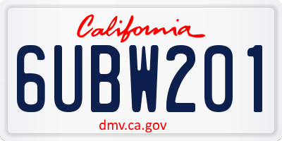 CA license plate 6UBW201