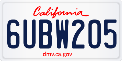 CA license plate 6UBW205