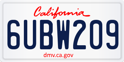 CA license plate 6UBW209