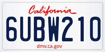 CA license plate 6UBW210