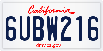 CA license plate 6UBW216