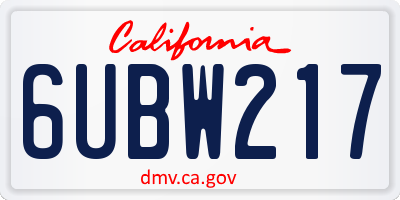 CA license plate 6UBW217
