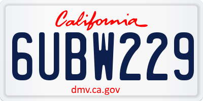 CA license plate 6UBW229