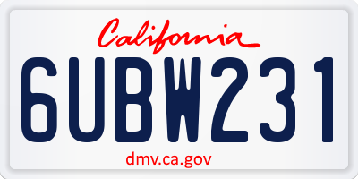 CA license plate 6UBW231