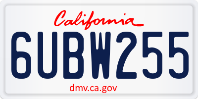 CA license plate 6UBW255