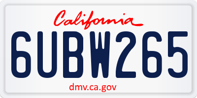 CA license plate 6UBW265