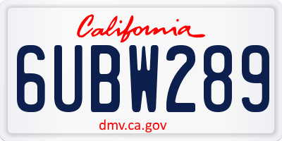 CA license plate 6UBW289