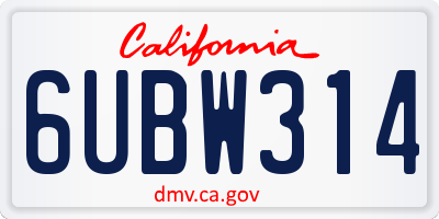 CA license plate 6UBW314
