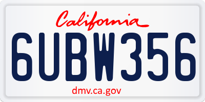 CA license plate 6UBW356