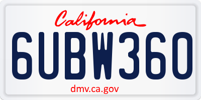 CA license plate 6UBW360