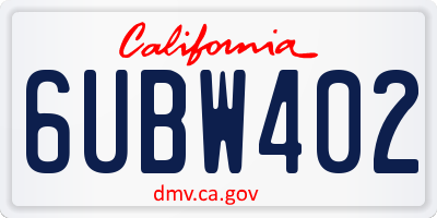 CA license plate 6UBW402