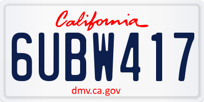 CA license plate 6UBW417