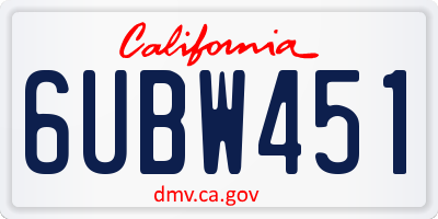 CA license plate 6UBW451