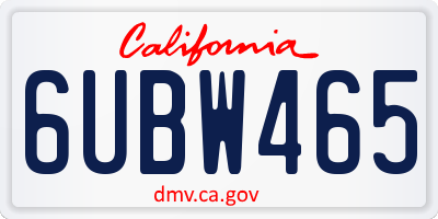 CA license plate 6UBW465