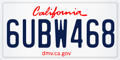 CA license plate 6UBW468