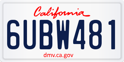 CA license plate 6UBW481