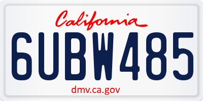 CA license plate 6UBW485