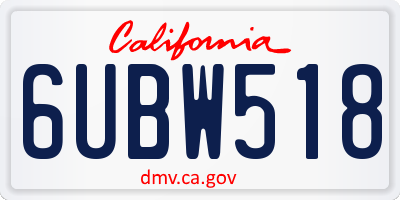 CA license plate 6UBW518
