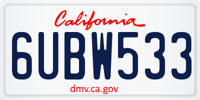CA license plate 6UBW533