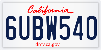 CA license plate 6UBW540