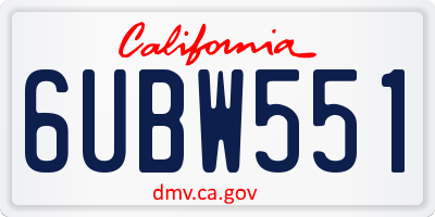 CA license plate 6UBW551