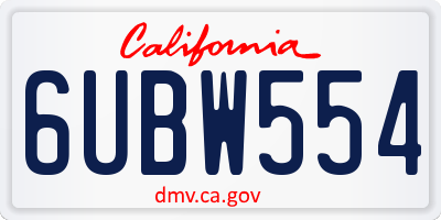 CA license plate 6UBW554
