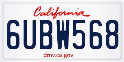 CA license plate 6UBW568