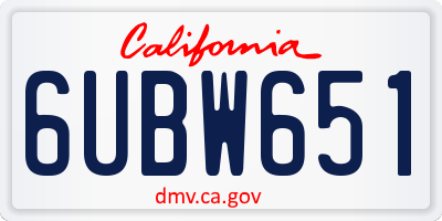 CA license plate 6UBW651