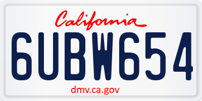 CA license plate 6UBW654