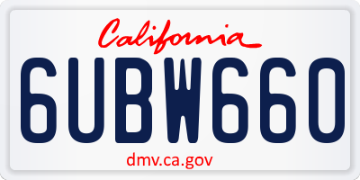 CA license plate 6UBW660