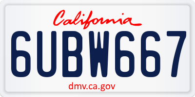 CA license plate 6UBW667