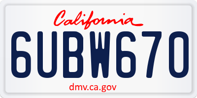 CA license plate 6UBW670