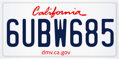 CA license plate 6UBW685