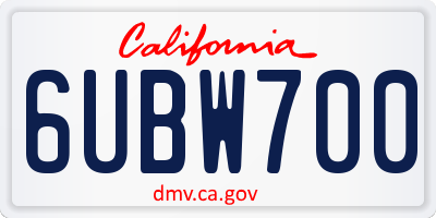 CA license plate 6UBW700