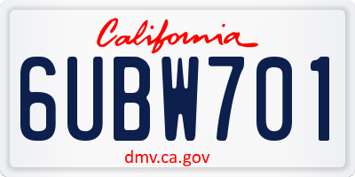 CA license plate 6UBW701
